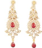 Touchstone "Hollywood Glamour Oscar Collection" Indian Paisley Motif Designer Bridal Jewelry Long Chandelier Earrings In Antique Gold and White Tone For Women.
